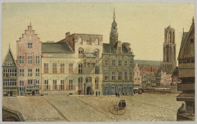 31313 Gezicht op de Stadhuisbrug te Utrecht met de huizen Nijenborg, De Gulden Arend, Klein en Groot Lichtenberg en ...